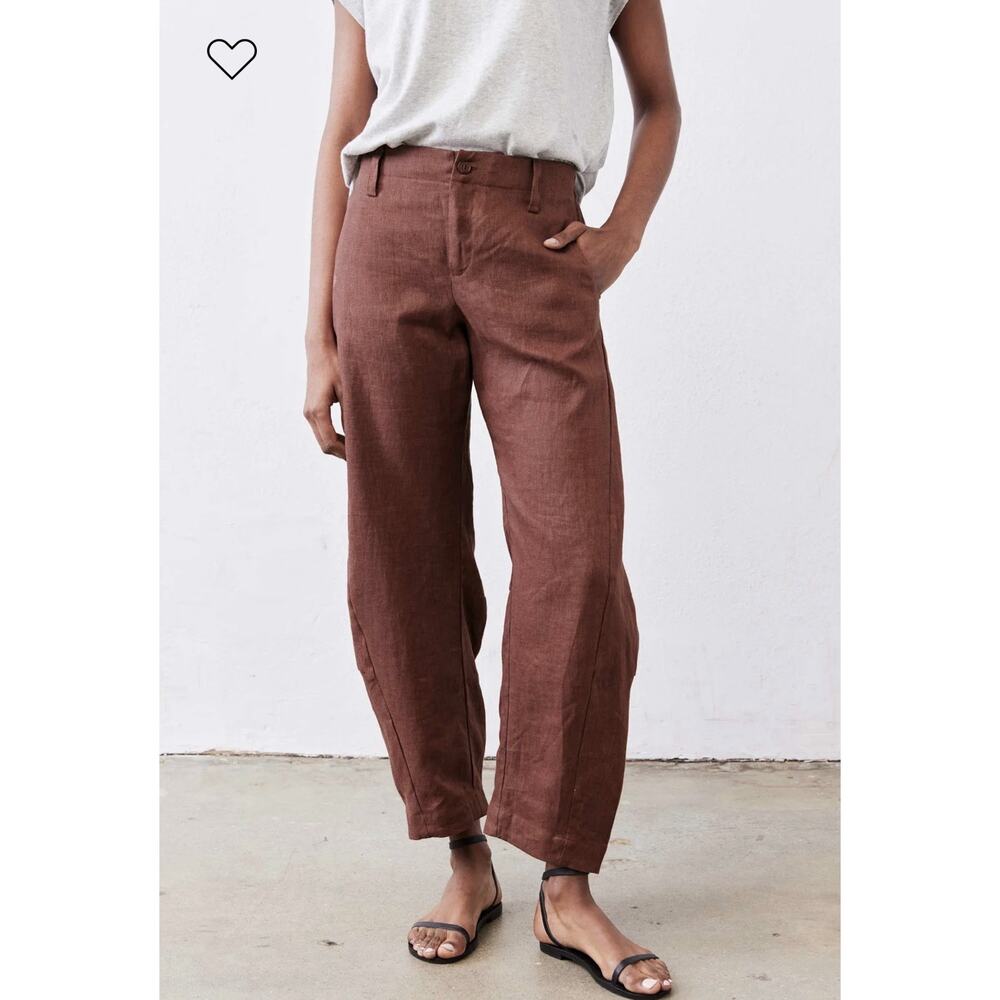 NEW Ruti The Uptown Loose Linen Pants •6• Spice Brown Work Barrel Leg $279 - Picture 4 of 13